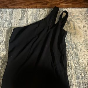 Black one shoulder cutout tank top